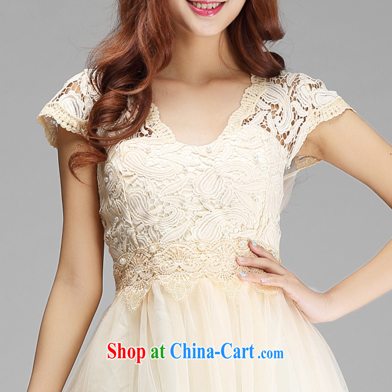 Honey, Addis Ababa 2015 new languages Empty check take the pearl lace Silk Knitting knitting patterns flouncing is short-sleeved dress dress Evening Dress bridesmaid dress evening performances are beige, honey, Addis Ababa (Mibeyee), online shopping
