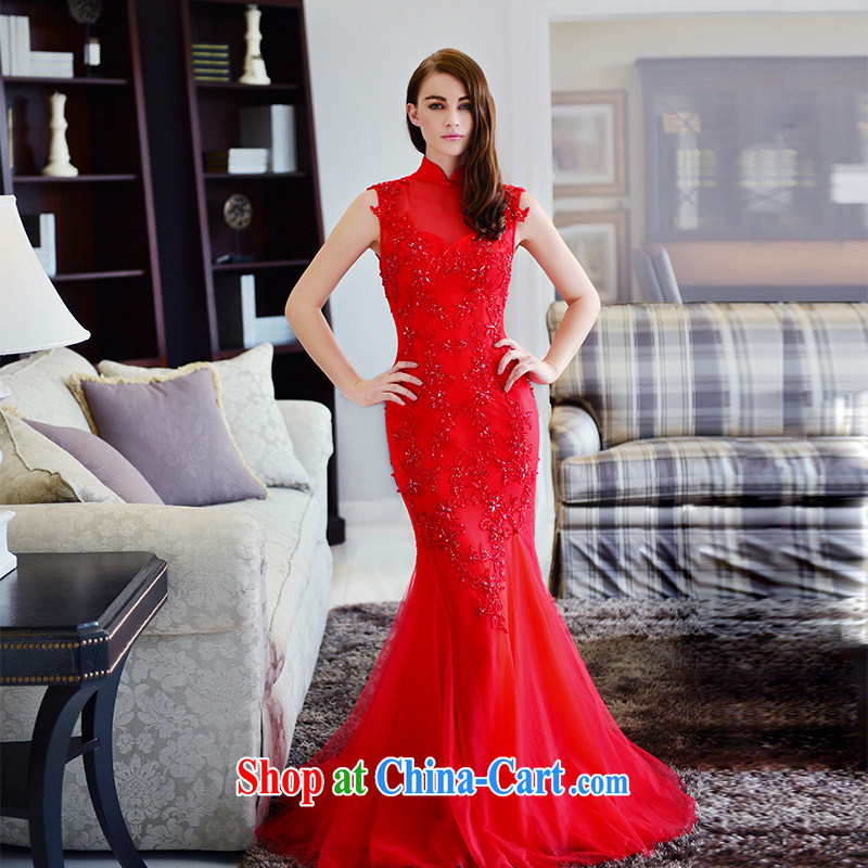 2015 autumn and winter new wedding dresses wedding dresses fashion dresses red crowsfoot, toast for serving red tail 15 CM 173 - M