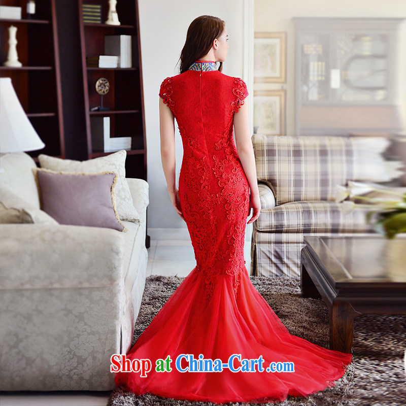 Full court, bridal cheongsam dress 2015 new winter, and for red packets and crowsfoot lace trailing long bows. Red Tail 30 CM 173 - M, garden, shopping on the Internet