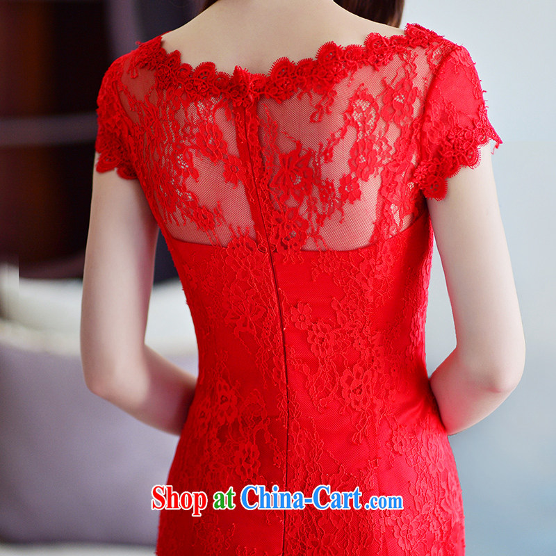 2015 new Garden autumn and winter bridal red crowsfoot package shoulder tail toast wedding service long dress red tail 15 CM 173 - M, garden, shopping on the Internet
