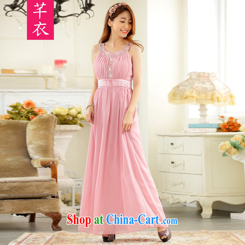 Constitution, 2015 new high-end hand nails Pearl bright drill long evening dress thick mm XL Europe banquet snow woven dresses sleeveless dress pink 3 XL 160 - 180 jack