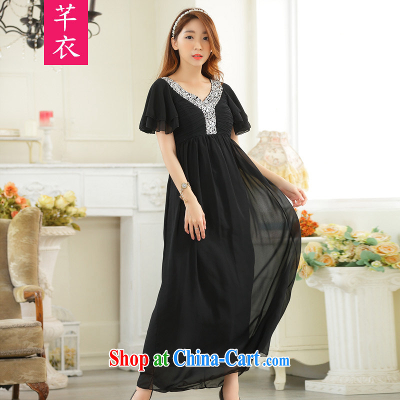 Constitution, 2015 new high-end atmosphere annual horn cuff on-chip V collar XL female small dress thick sister Europe focus snow woven long skirt dress black large XL 3 160 - 180 jack