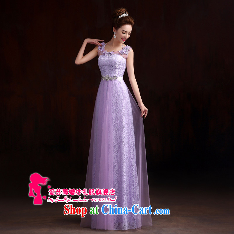 Sumptuous French style three-dimensional embroidery luxury Princess brides, Korean wedding dresses Evening Dress toast light purple S
