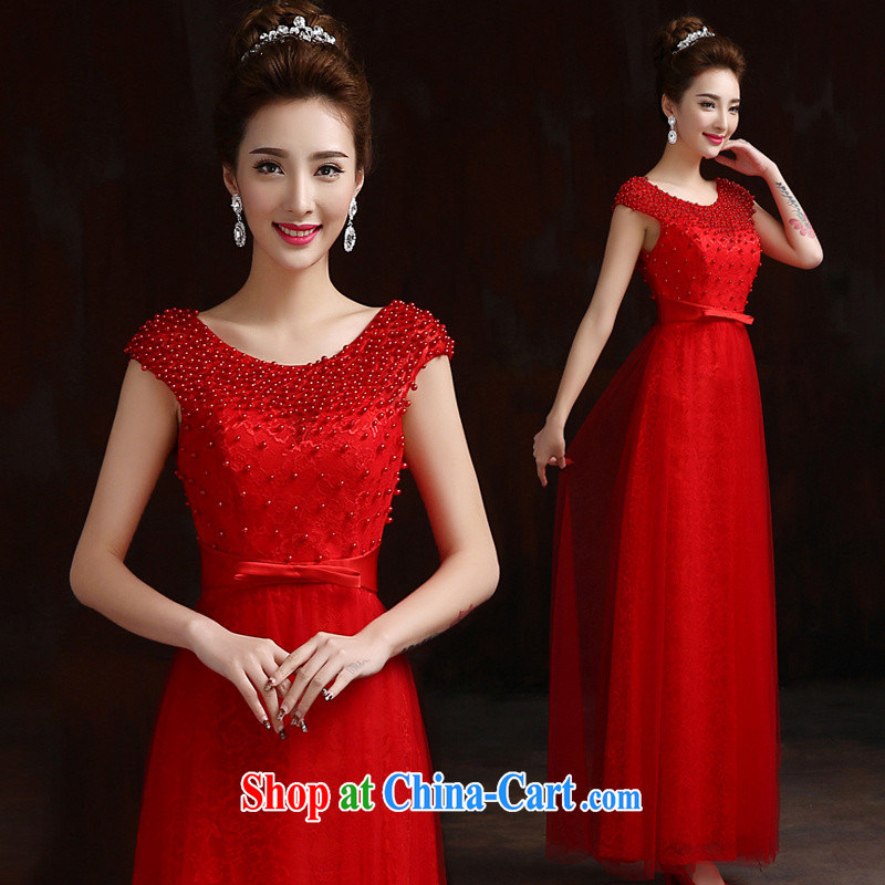 new bride double-shoulder dress Evening Dress manually the bead dress banquet toast dress stylish beauty dress red XXXL