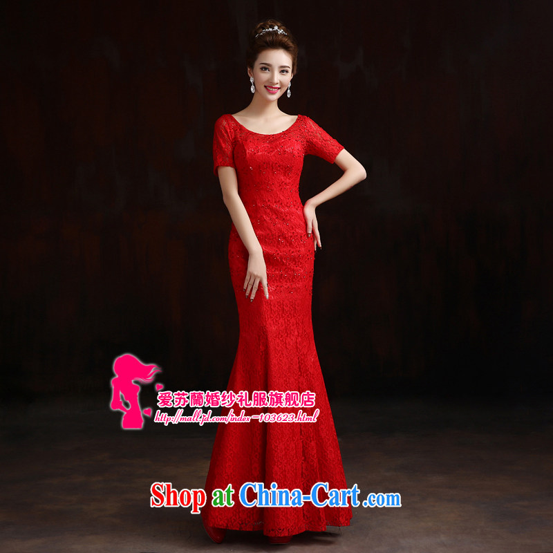 New bridal gown dresses the waist cultivating crowsfoot dress bows dress uniform performances back exposed video thin dress red XXL