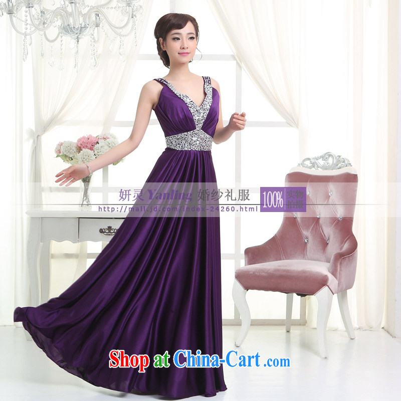 Her spirit/YANLING 2014 bridal gown new V collar strap long dress show clothing - 14,055 purple XXXXL, her spirit (Yanling), online shopping