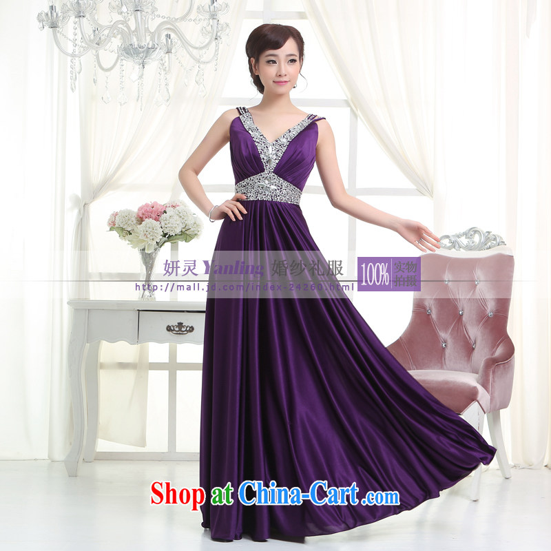 Her spirit/YANLING 2014 bridal gown new V collar strap long dress show clothing - 14,055 purple XXXXL, her spirit (Yanling), online shopping