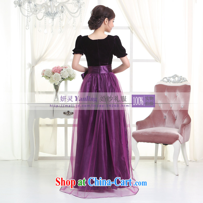 Her spirit/YANLING royal blue moderator dress dress long dual-shoulder parquet drill beauty dress 14,057 purple XXXXL, her spirit (Yanling), and shopping on the Internet
