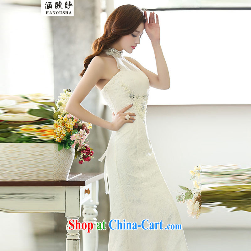 COVERED BY THE 2015 bridesmaid dress long, small dress bride wedding toast clothing evening dress is also bridesmaid clothing white XL, covering the yarn (Hanousha), online shopping