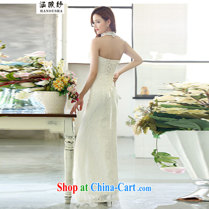COVERED BY THE 2015 bridesmaid dress long, small dress bride wedding toast clothing evening dress is also bridesmaid clothing white XL, covering the yarn (Hanousha), online shopping