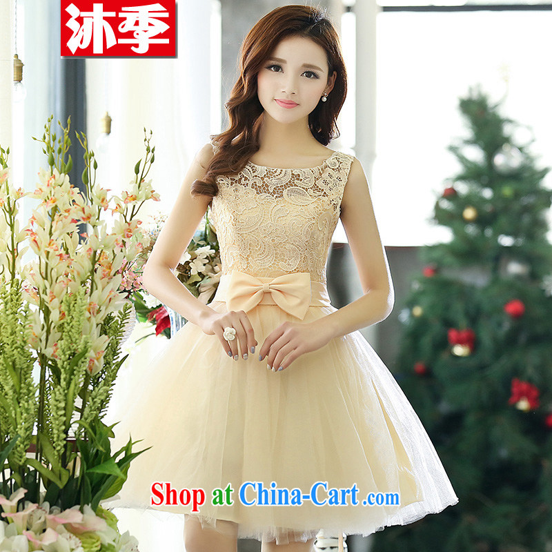 The world 2015 new wedding dress red floral short chest bare bows service bridesmaid evening gown dance service 1521 red with blue XL to world, shopping on the Internet