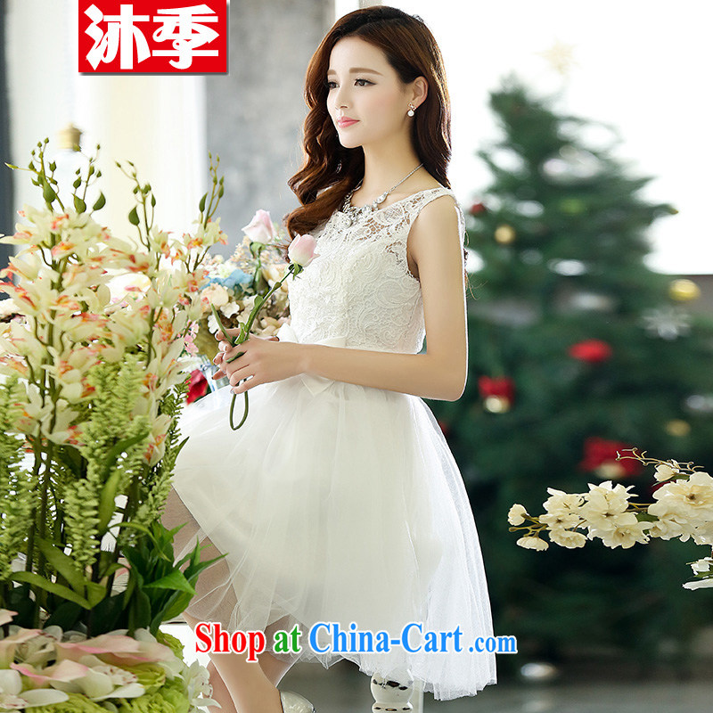The world 2015 new wedding dress red floral short chest bare bows service bridesmaid evening gown dance service 1521 red with blue XL to world, shopping on the Internet