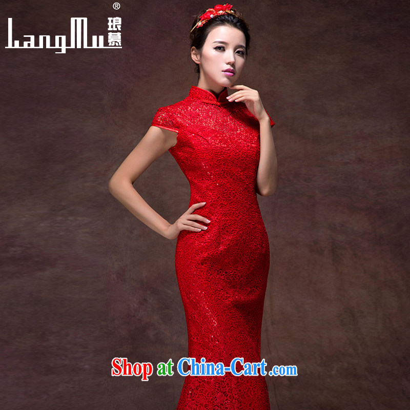 In Luang Prabang in 2015 OF NEW Bridal Fashion bows dress red dress long crowsfoot cultivating, for wedding dresses red advanced customization of Luang Prabang, shopping on the Internet