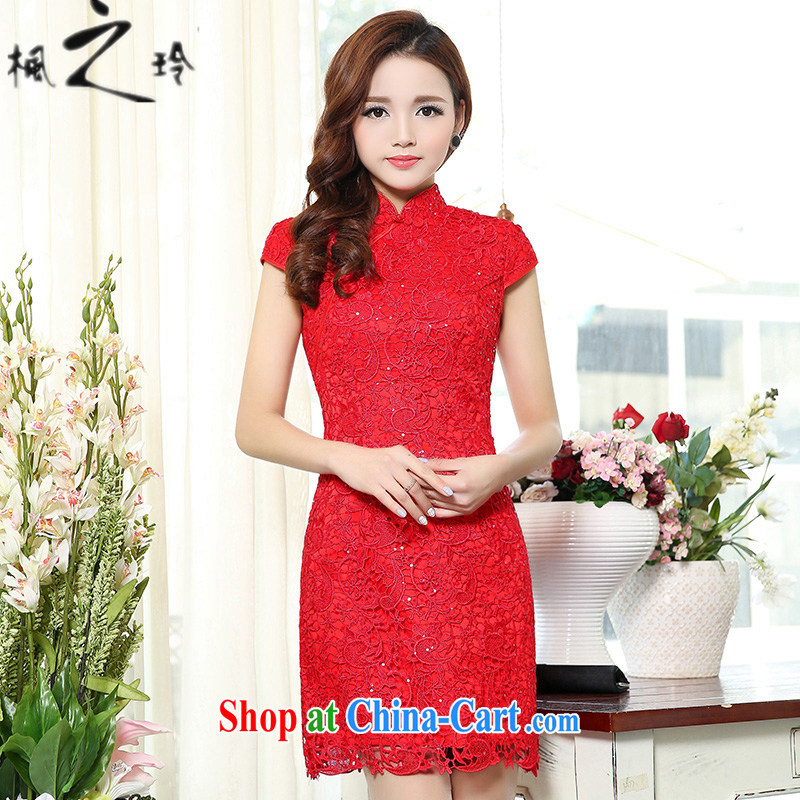 Thanks for Mrs 2015 summer Korean New Beauty lace retro wedding dress skirt red XXXL