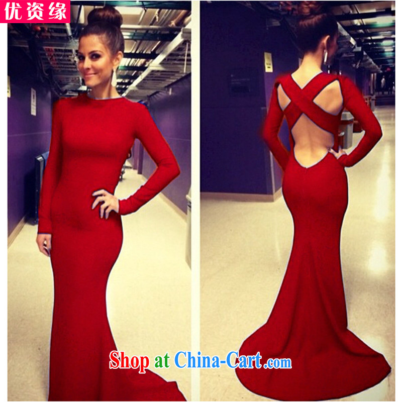 Optimized for the 2015 spring new Korean fashion speed sold in Europe and the sense of night surrounded the Back cross back exposed long-sleeved dresses and skirts and dress long skirt girl red L