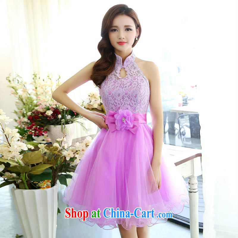 Spring 2015 new bridesmaid serving short skirts, autumn and winter new special bride's sister's wedding dress show small dresses purple annual S