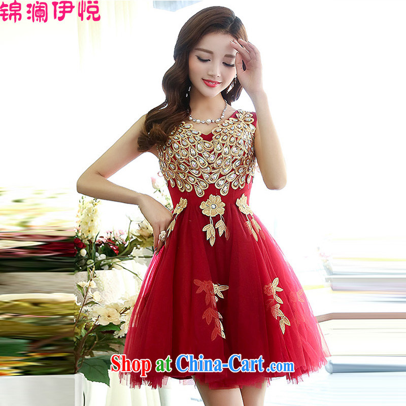 kam world the Hyatt 2015 spring dresses new female fashion sense of luxury solid dress evening dress dress wine red M