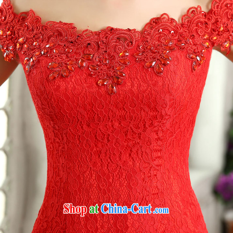Honey, bride long at Merlion dress bride wedding toast served with Korean word for shoulder crowsfoot cultivating graphics thin large code dress red XXL, honey, bride, shopping on the Internet