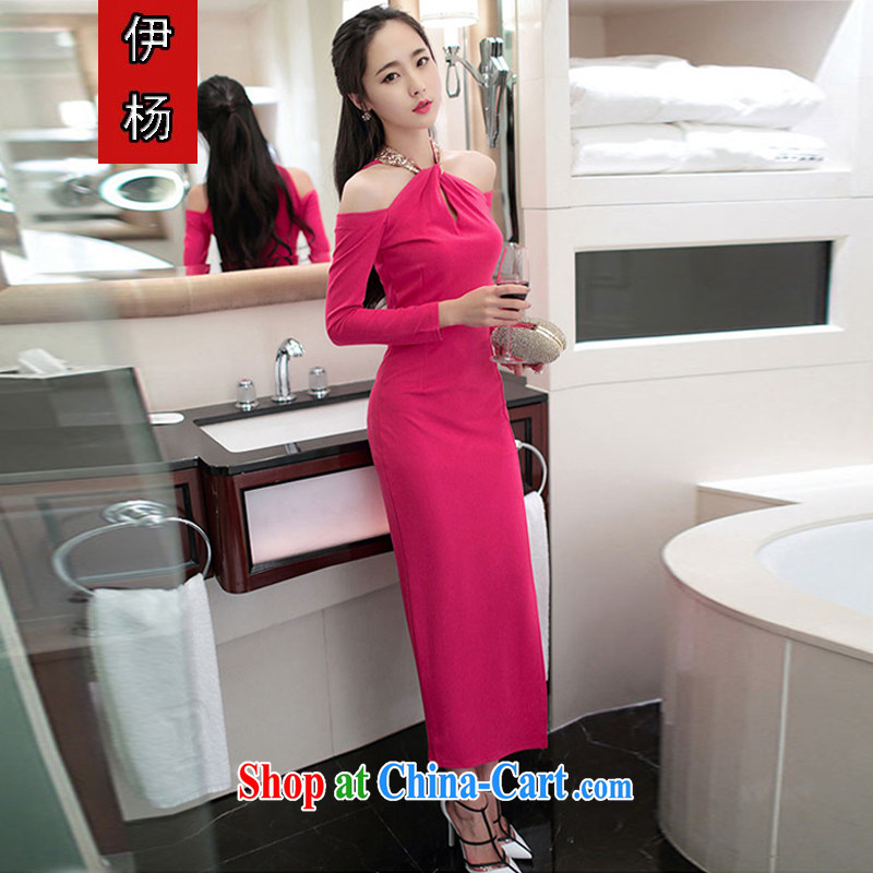 The YEUNG 2015 new sense of name-yuan-language also empty your shoulders long-sleeved the forklift truck package and dress dress long red L