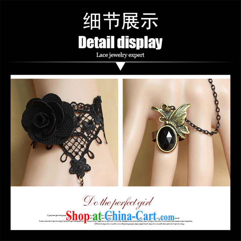 Han Park (cchappiness) Korean fashion ladies black lace rose Hand chain accessories with butterfly Ring Kit wrist jewelry, Han Park (cchappiness), online shopping