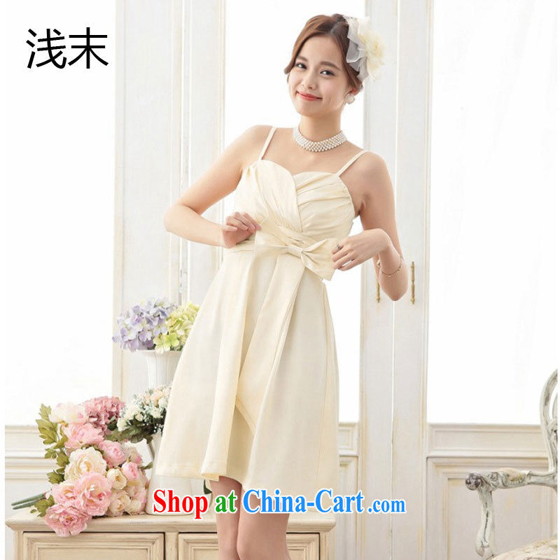 Light _at the end QIAN MO_ simple and sweet chest creases straps bowtie small dress dresses 3390 apricot XL