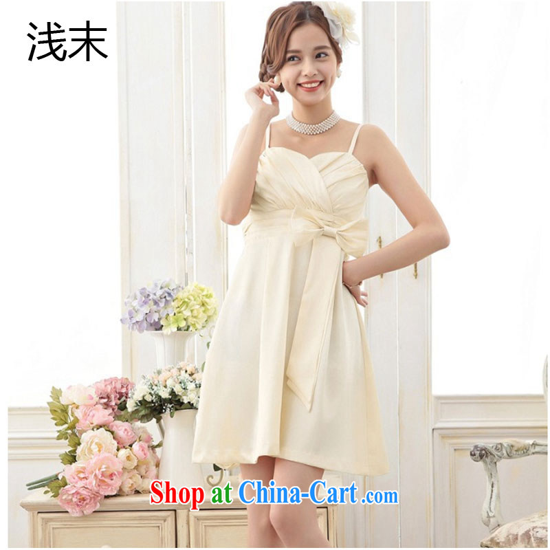 Light (at the end QIAN MO) simple and sweet chest creases straps bowtie small dress dresses 3390 apricot XL, shallow end, shopping on the Internet