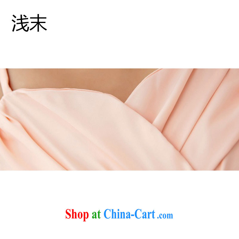 Light (at the end QIAN MO) simple and sweet chest creases straps bowtie small dress dresses 3390 apricot XL, shallow end, shopping on the Internet