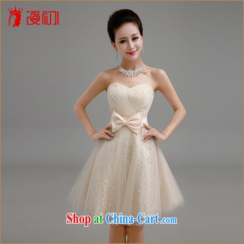 Definition 2015 early new dresses, bare chest lace shaggy skirts tied with short, small dress sister dress bridesmaid serving champagne color. Contact customer service, definition, early, and shopping on the Internet