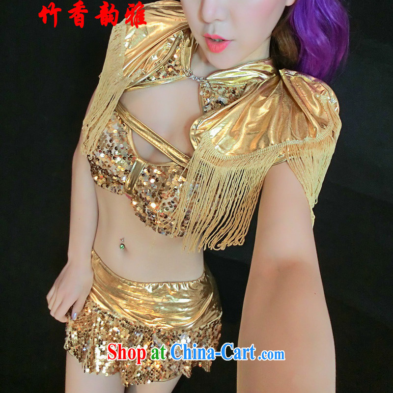 Bamboo incense were 2015 new sexy, 3-Piece female singer steel Night Bar dancer DS costumes 1316 gold are code 170 60 kg.