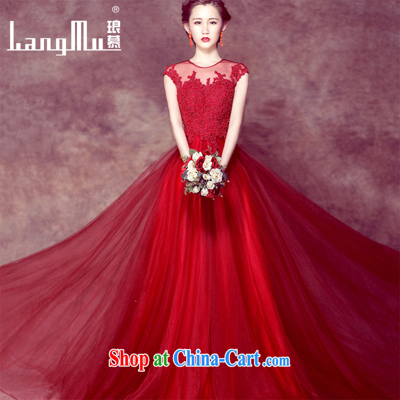 In Luang Prabang in 2015 Bermuda bride toast clothing wedding dresses Evening Dress spring red stylish shoulders wedding beauty, long wine red M