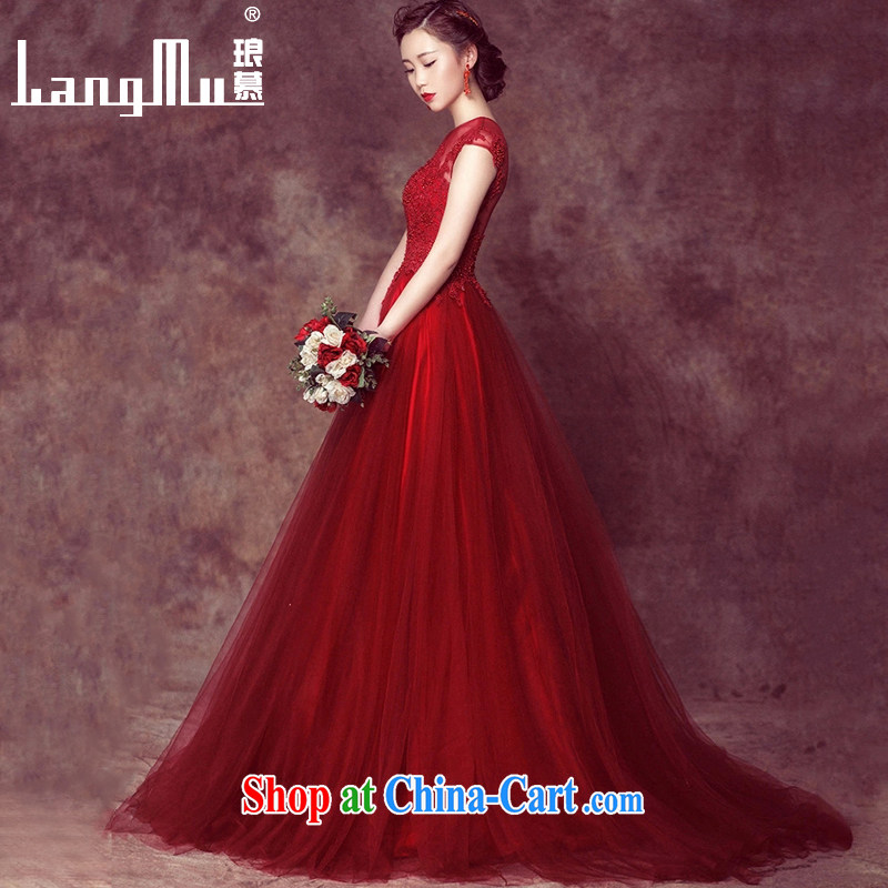 In Luang Prabang in 2015 the bride's toast clothing wedding dresses Evening Dress spring red stylish double-shoulder wedding beauty, long wine red M, Luang Prabang, and shopping on the Internet