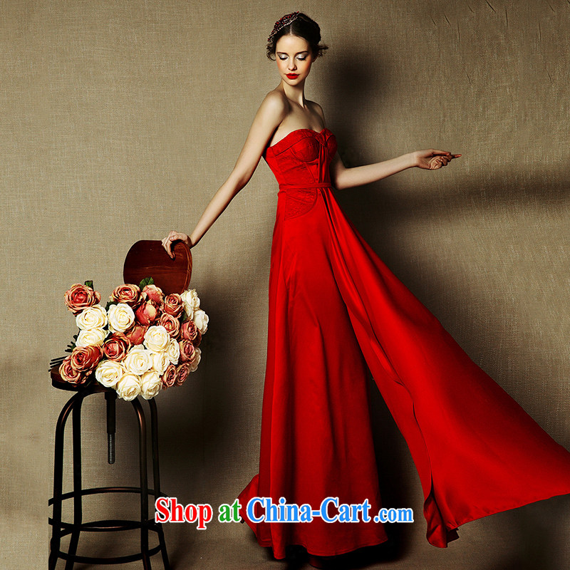 On the wedding dresses new 2015 Red, Red crowsfoot field shoulder bows service drop off service dress red L, AIDS, and shopping on the Internet