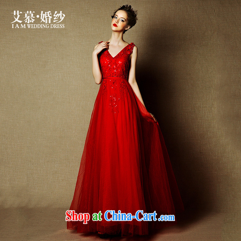 On the wedding dresses new 2015 dancing the red Deep V collar double-shoulder bows service drop off service dress red L