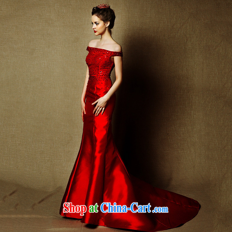 On the 2015 new wedding Charlotte, a shoulder at Merlion dinner dress uniform bows elegant bridal gown red S, AIDS, and shopping on the Internet