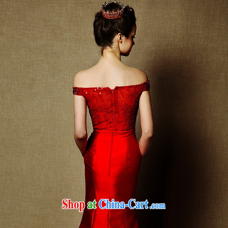 On the 2015 new wedding Charlotte, a shoulder at Merlion dinner dress uniform bows elegant bridal gown red S, AIDS, and shopping on the Internet
