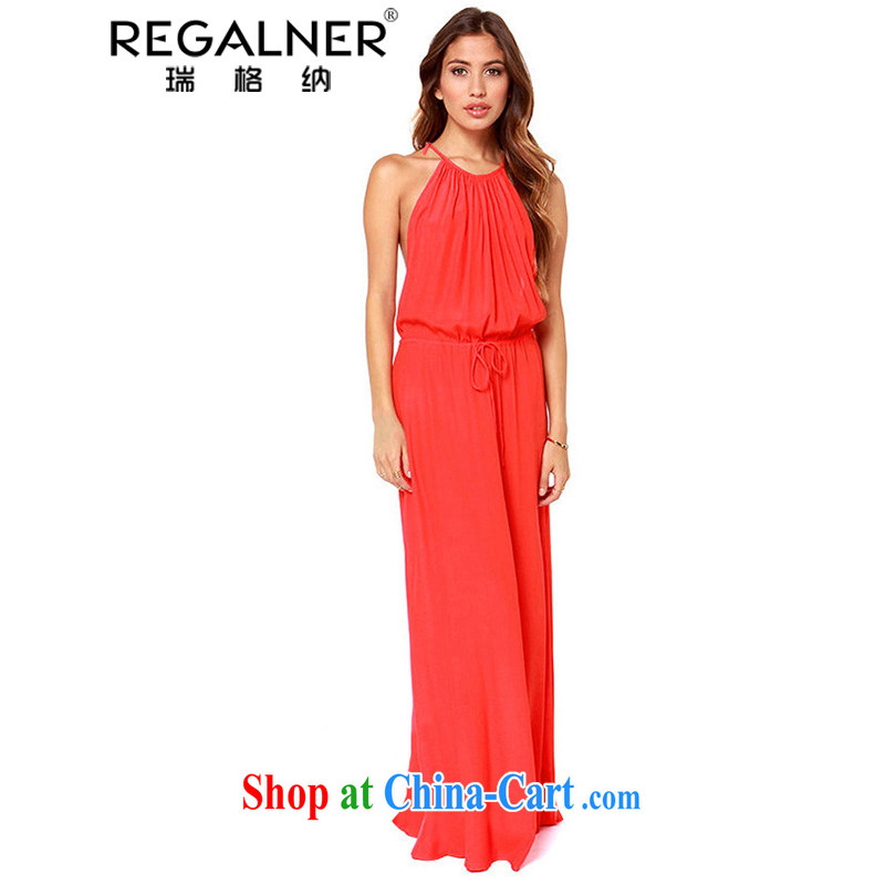 Ryan, 2015 spring and summer resort long beach skirt skirt straps dress shoulder bow tie-waist skirts dresses red-orange XL