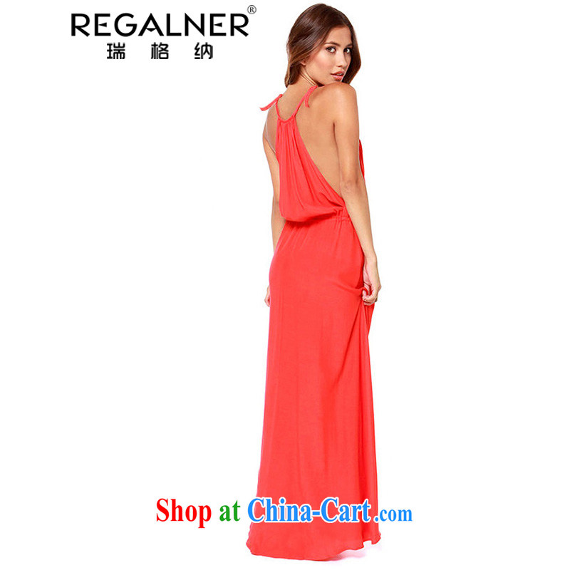 Ryan, the 2015 spring and summer resort long beach skirt skirt straps dress shoulder bow tie-waist skirts dresses red-orange XL, Ryan Wagner (REGALNER), shopping on the Internet