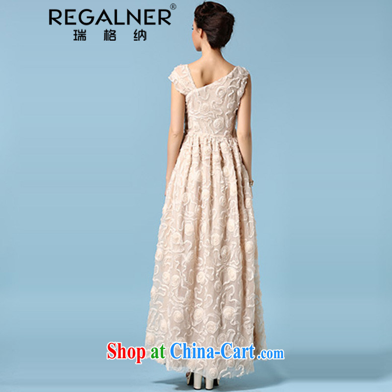 Ryan, the 2015 spring and summer dress single shoulder bare chest dress three-dimensional flower silk wrinkles and long skirt refined apricot XL, Ryan Wagner (REGALNER), shopping on the Internet