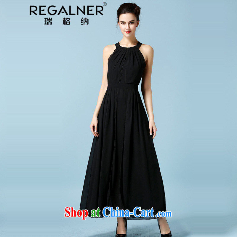 Ryan, the 2015 summer, the United States and Europe, the black dress dress dress is also dragging back exposed goddess sexy black snow woven beauty large dress long skirt black M