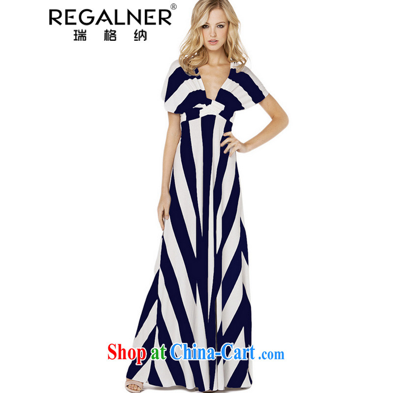 Ryan, 2015, spring and summer, the United States and Europe-wide stripes dress Night Sense of multi-pass through the drag and drop, long skirt dresses A Yi 3 wearing a dark blue stripe, Ryan Wagner (REGALNER), shopping on the Internet