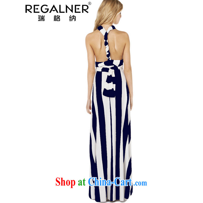 Ryan, 2015, spring and summer, the United States and Europe-wide stripes dress Night Sense of multi-pass through the drag and drop, long skirt dresses A Yi 3 wearing a dark blue stripe, Ryan Wagner (REGALNER), shopping on the Internet