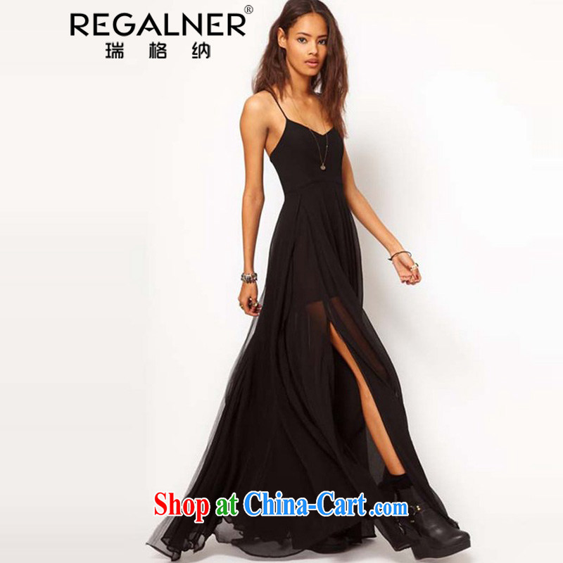 Rui, 2015, foreign trade in Europe and big wind double design large skirt with floor-to-ceiling skirts black strap with long skirt snow woven skirt black XXL, Ryan Wagner (REGALNER), shopping on the Internet