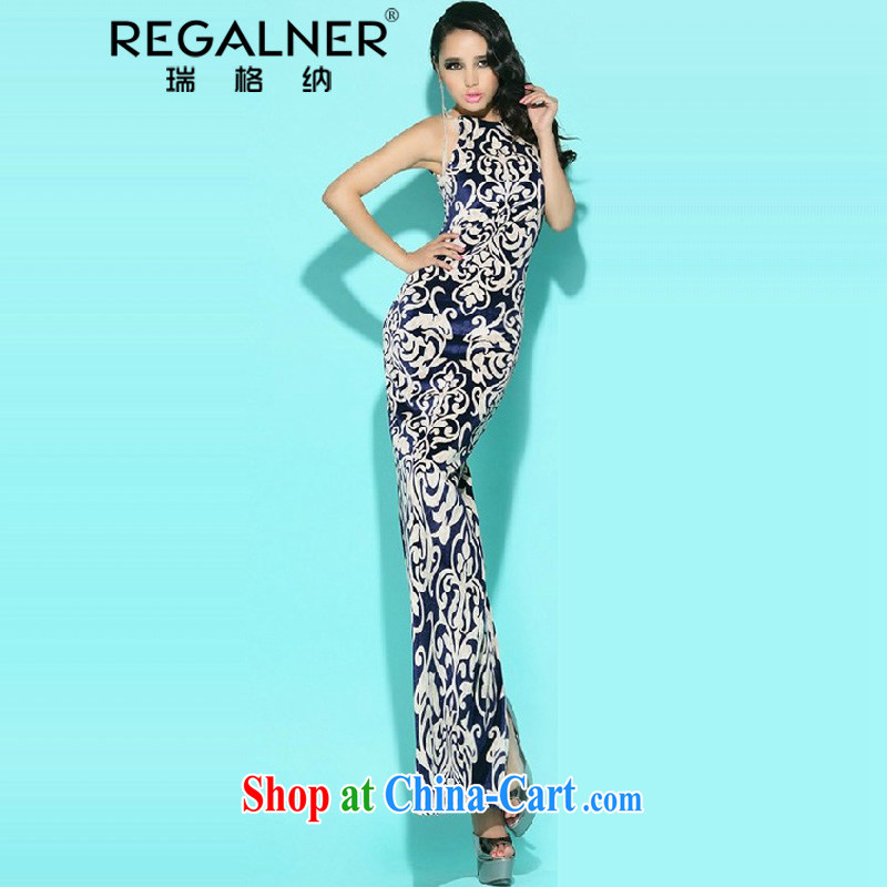 Ryan, 2015 new Europe and North America, nightclubs, high-end stylish transparent shoulder cultivating long skirt dress blue and white porcelain, code, Ryan, (REGALNER), and, on-line shopping