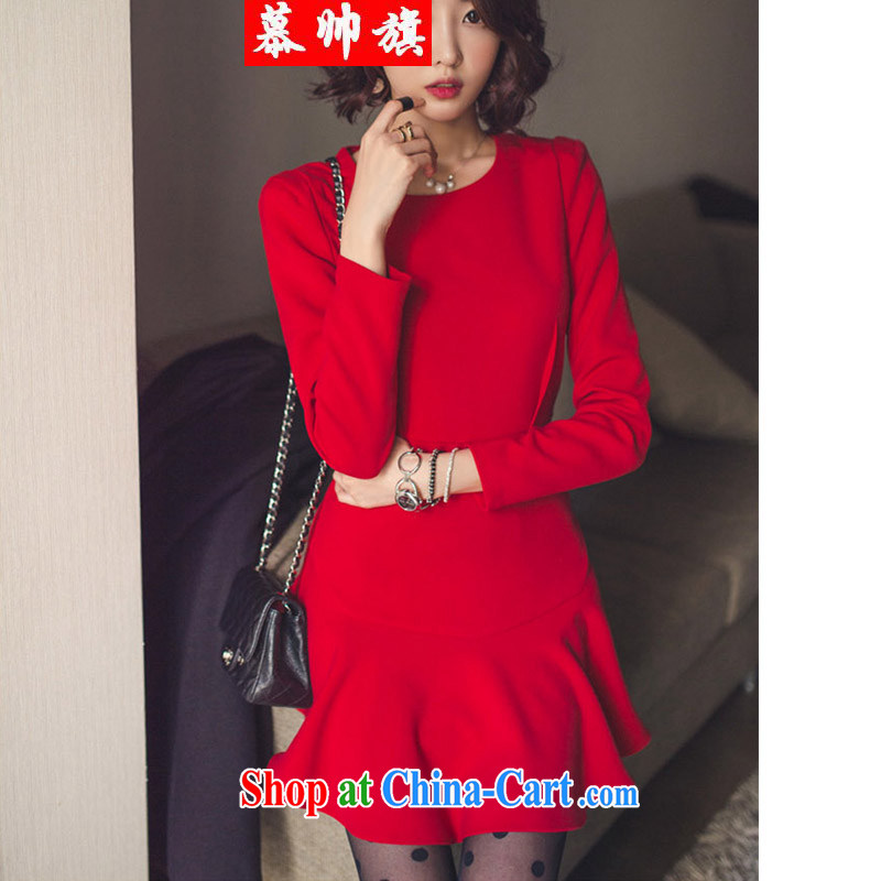 2015 spring festive elegant beauty dress skirt solid crowsfoot skirt swing dress 9825 #happy red XL, the handsome flag, and, shopping on the Internet