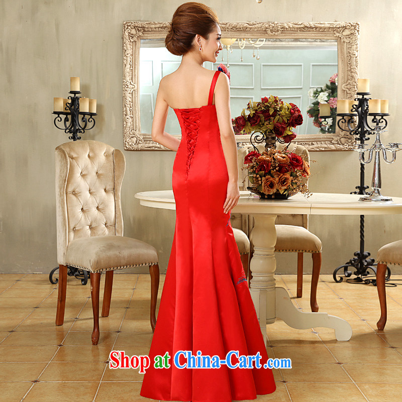 A good service is 2015 new marriages cultivating red long single shoulder performance service dress uniform toasting red 2 XL, good service, and shopping on the Internet