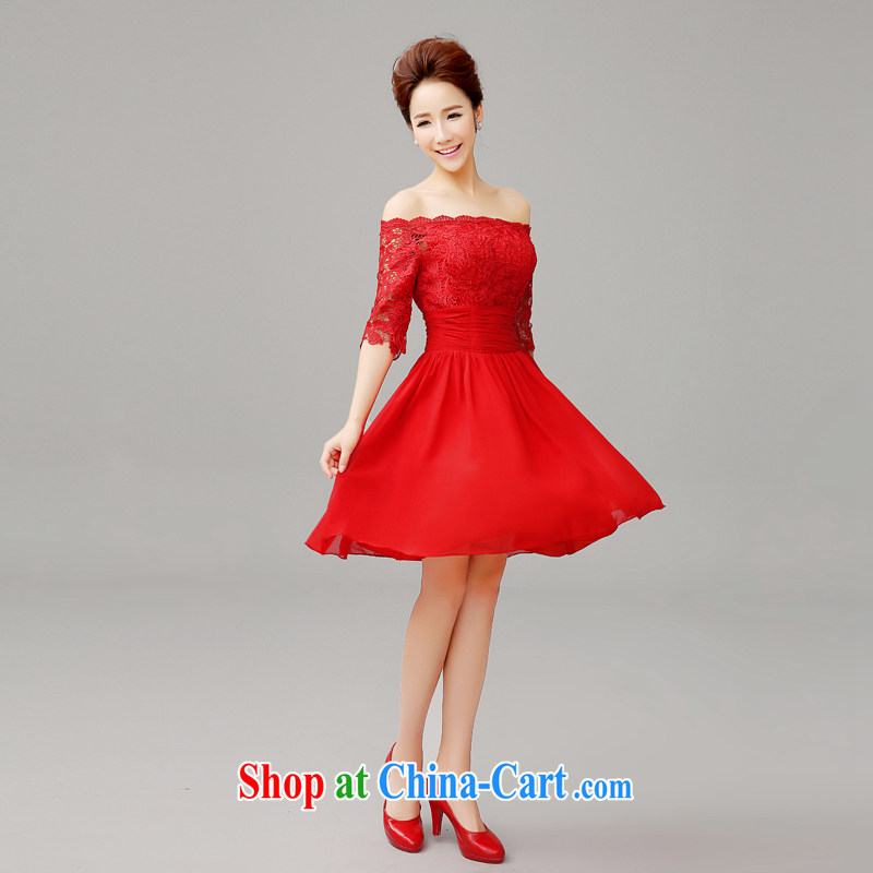 Time his short red dress wedding dress one shoulder beauty bridal toast clothing lace snow woven dresses XXL, time, and, on-line shopping