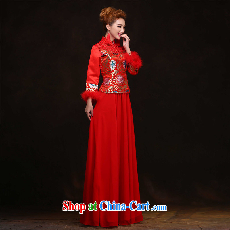Time Syrian arab red winter bridal wedding dress Chinese Spring Loaded the code cotton robes bows service improved dress Warm Winter thick stylish winter clothing XXL, time, and shopping on the Internet