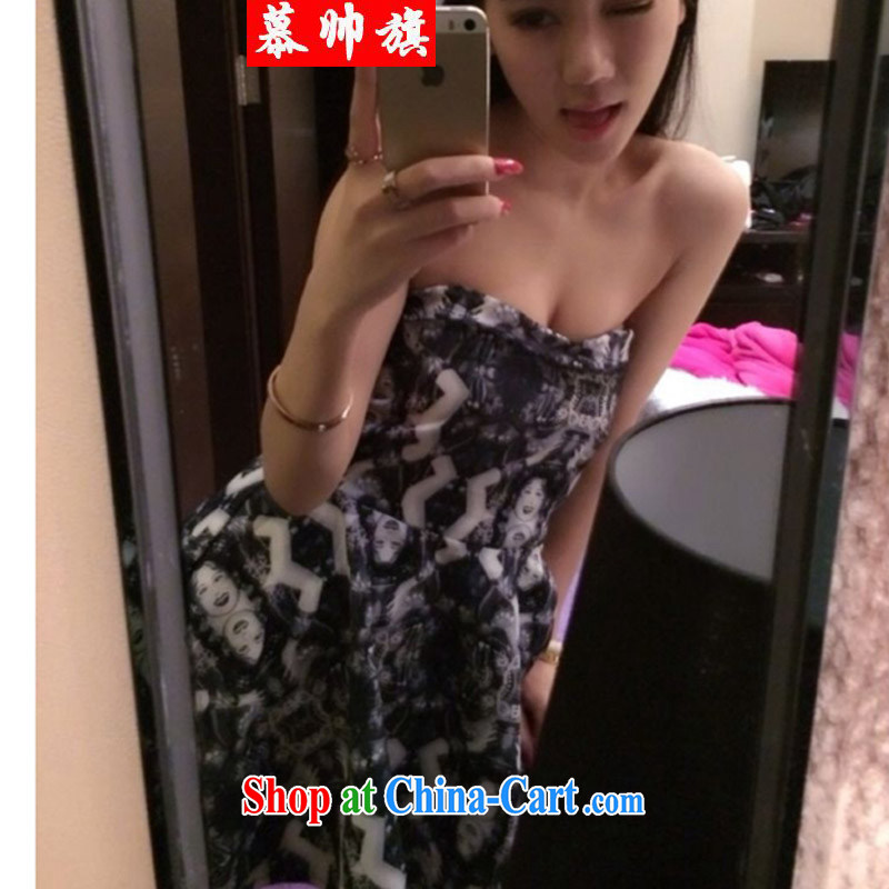 2015 the drawing text by web wipe chest dress sexy dresses, shoulder strap gray L, the handsome flag, shopping on the Internet
