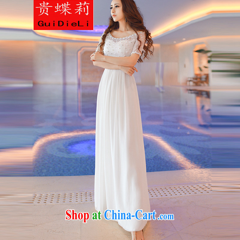 The butterfly Li 2015 white lace snow woven dresses nails Pearl bohemian long skirt video thin resort beach skirt Sin white are code, your butterfly Li (guidieli), online shopping