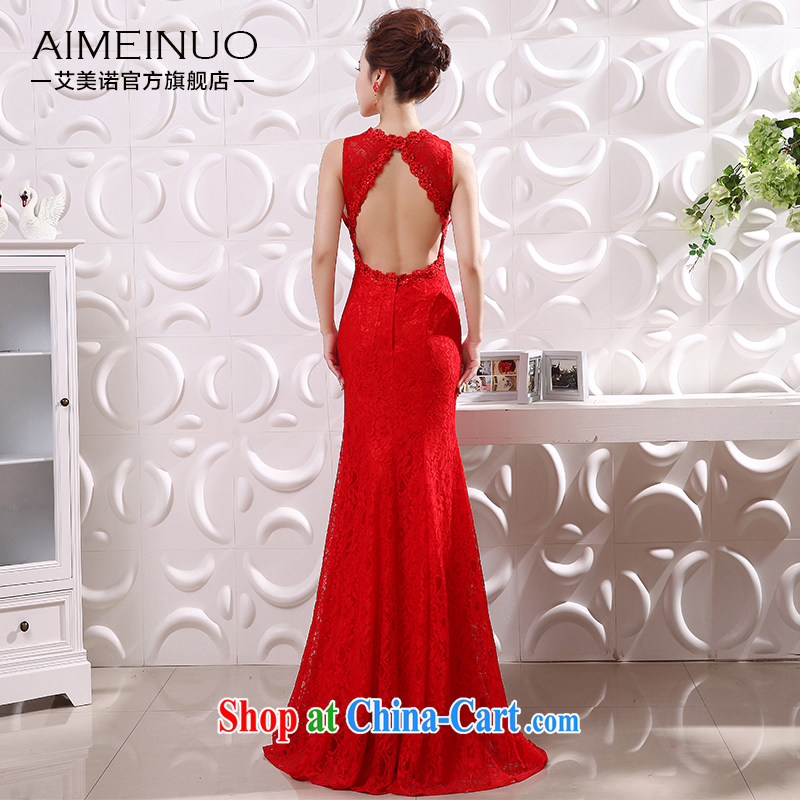 The United States and the bridal dresses 2015 new packages and crowsfoot graphics thin sexy V collar shoulders back exposed lace flowers show dress L 0048 red XL code (waist 2.2) and the US (Imeinuo), online shopping